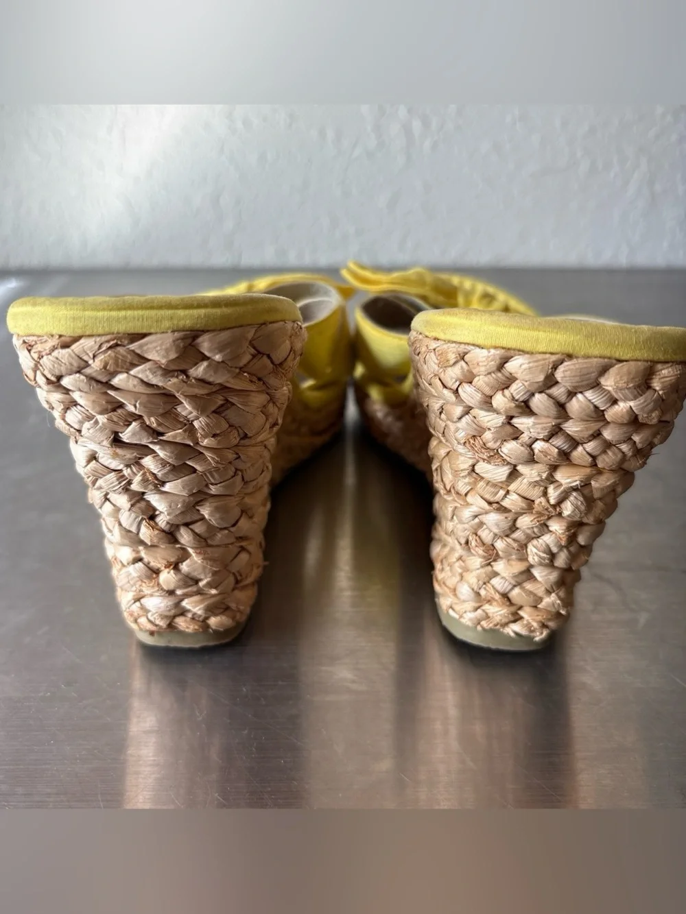 Y2K Coquette Yellow Bow Woven Wedged Heels 💕
